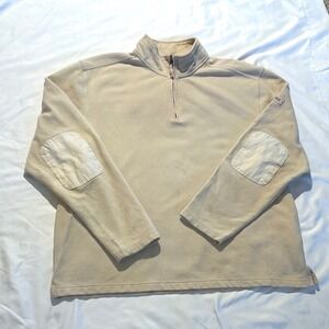 Aigle Mens Quarter Zip Pullover Waffle Knit Sweatshirt Beige Elbow Patches L